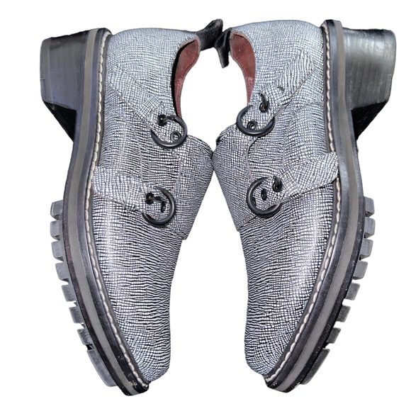 Womens Rag & Bone NY Konrad Monk Strap Embossed Leather Oxfords Gray/Black Sz 8 - Picture 5 of 13